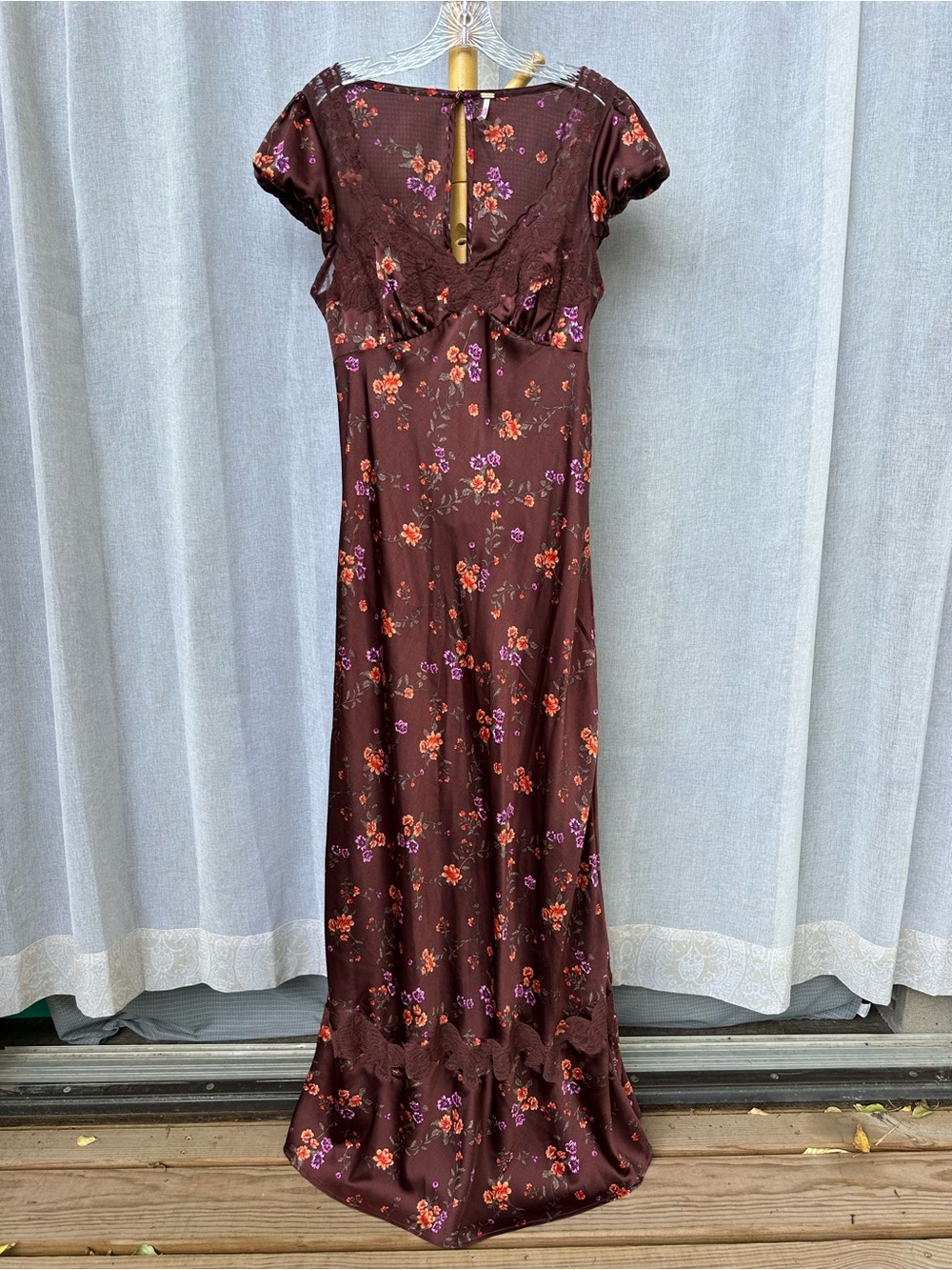 Free People Brown Floral Maxi Dress with Orange & Purple Blooms